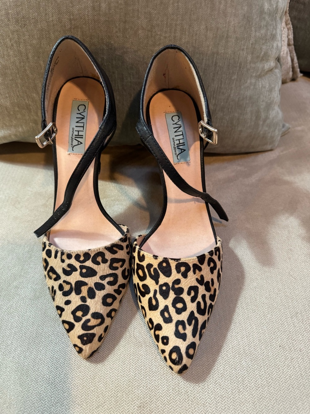 Cynthia Rowley Leopard Pointed-Toe Ankle-Strap Pumps - Black & Tan